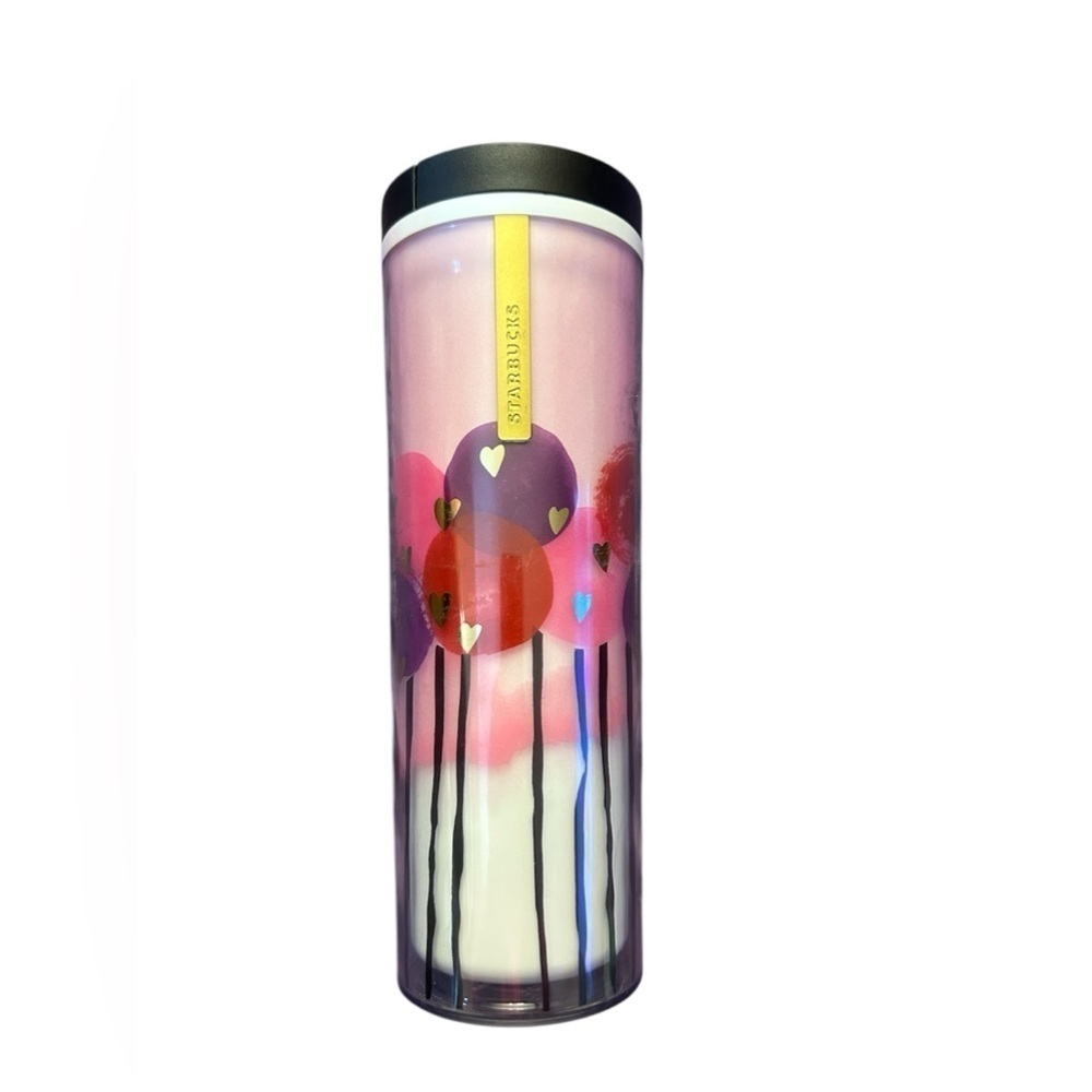 STARBUCKS Tumbler Cold Cup 16 oz Pink Balloon Heart Valentine Day No Tag